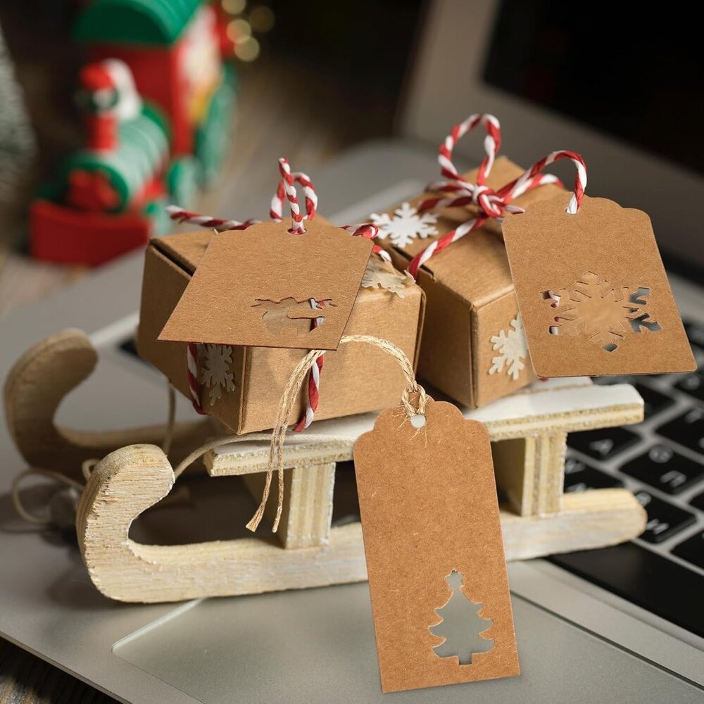 Versatile 150 Piece Kraft Christmas Gift Tags with Reindeer & Snowflake Designs - Picture 5 of 7